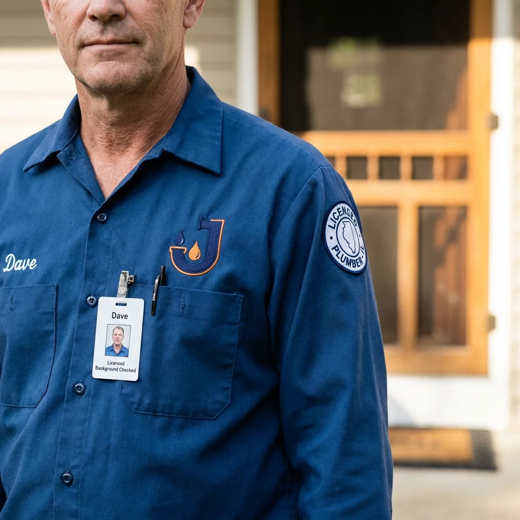 Licensed plumber showing ID badge in Beardstown, IL