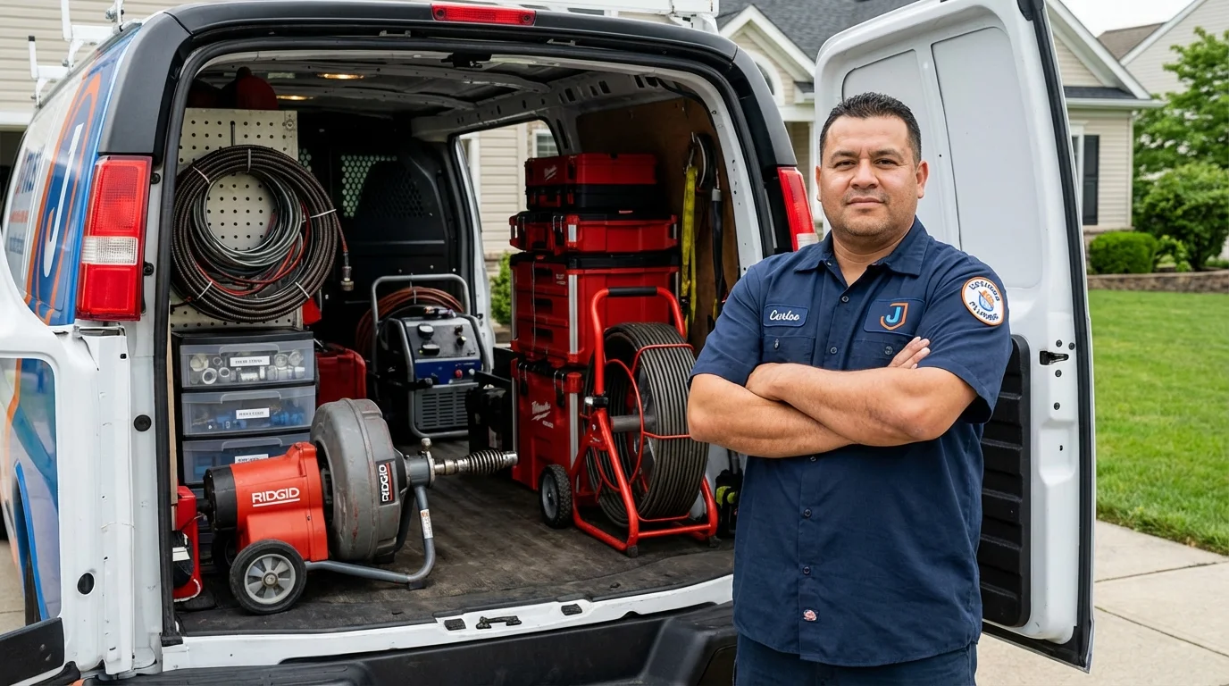 Professional drain cleaning equipment and Johns Plumbing LLC plumber in Beardstown