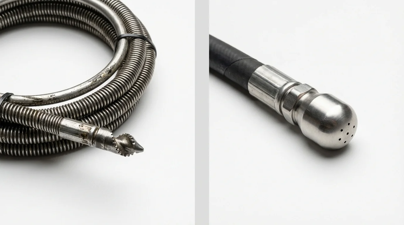 Drain snake cable and hydro jetting nozzle used for drain cleaning in Beardstown, IL