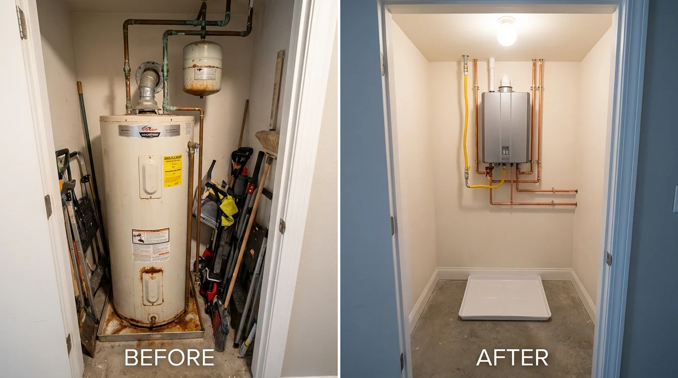 Tank water heater versus wall-mounted tankless unit comparison for Beardstown, IL homeowners